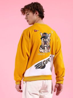 The Indian Garage Co - Men Oversized Printed Crew Neck Sweatshirt- Yellow