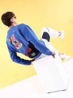 The Indian Garage Co - Men Oversized Printed Crew Neck Sweatshirt- Blue