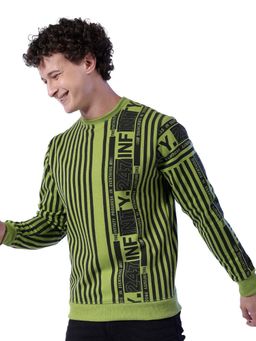 The Indian Garage Co - Men Regular Fit Striped Crew Neck Sweatshirt- Green