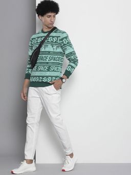 The Indian Garage Co - Men Regular Fit Typographic Printed Crew Neck Sweatshirt- Green