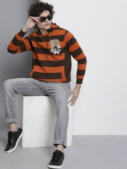 The Indian Garage Co - Men Regular Fit Striped Round Neck Sweatshirt- Rust