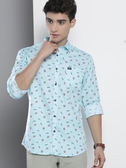 The Indian Garage Co - Men Conversational Full Sleeves Spread Collar Casual Shirt- Blue