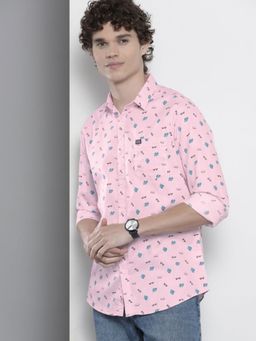 The Indian Garage Co - Men Printed Full Sleeves Spread Collar Casual Shirt- Pink