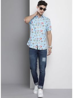 The Indian Garage Co - Men Printed Half Sleeves Spread Collar Casual Shirt- Blue