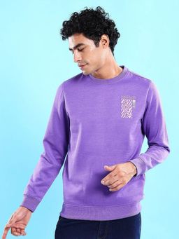 The Indian Garage Co - Men Regular Fit Printed Crew Neck Sweatshirt- Purple