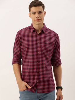 The Indian Garage Co - Men Slim Fit Checkered Full Sleeves Spread Collar Casual Shirt- Red