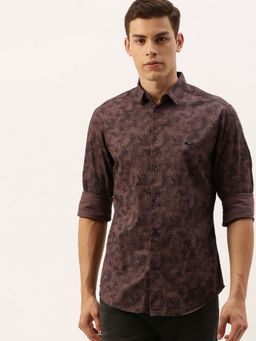 The Indian Garage Co - Men Slim Fit Graphic Print Full Sleeves Spread Collar Casual Shirt- Brown