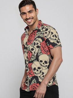 The Indian Garage Co - Men Slim Fit Half Sleeves Spread Collar Casual Shirt- Black