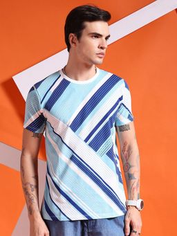 The Indian Garage Co - Men Geometric Print Round Neck Tshirt- Blue