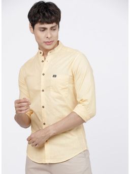 The Indian Garage Co - Men Slim Fit Solid Full Sleeves Mandarin Collar Casual Shirt- Yellow