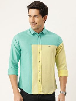 The Indian Garage Co - Men Slim Fit Colorblocked Full Sleeves Casual Shirt- Green