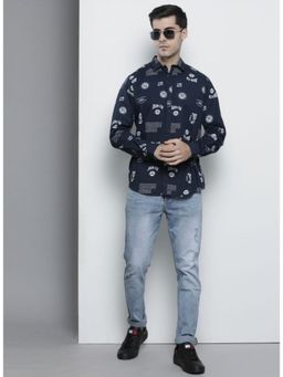 The Indian Garage Co - Men Regular Fit Full Sleeves Spread Collar Casual Shirt- Navy Blue