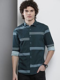 The Indian Garage Co - Men Regular Fit Striped Full Sleeves Casual Shirt- Navy Blue