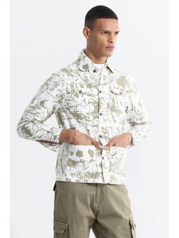 Snitch - Olive Abstract Full Sleeves Relaxed Casual Overshirt for Men