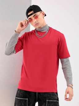 The Indian Garage Co - Men Solid Round Neck Tshirt- Red