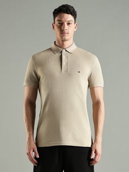 Tommy Hilfiger - Solid Slim Fit Cotton Polo T-shirt- Beige