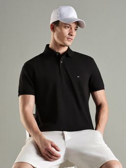 Tommy Hilfiger - Solid Relaxed Fit Cotton Polo T-shirt- Black