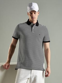 Tommy Hilfiger - Striped Regular Fit Cotton Polo T-shirt- Black