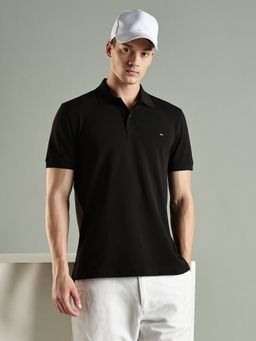Tommy Hilfiger - Solid Regular Fit Cotton Polo T-shirt- Black