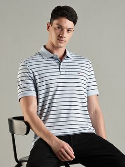Tommy Hilfiger - Striped Regular Fit Cotton Polo T-shirt- Blue