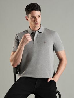 Tommy Hilfiger - Solid Regular Fit Cotton Polo T-shirt- Grey