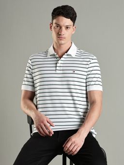 Tommy Hilfiger - Striped Regular Fit Cotton Polo T-shirt- White