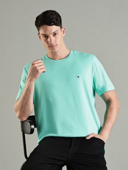 Tommy Hilfiger - Solid Regular Fit Cotton T-Shirt- Aqua