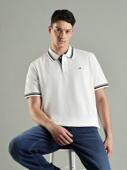 Tommy Hilfiger - Solid Regular Fit Cotton Polo T-shirt- White