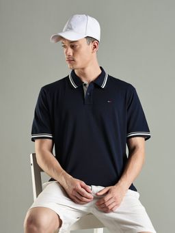 Tommy Hilfiger - Solid Regular Fit Cotton Polo T-shirt- Navy Blue