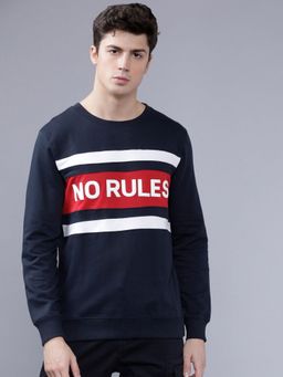 The Indian Garage Co - Men Slim Fit Solid Round Neck Sweatshirt- Navy Blue