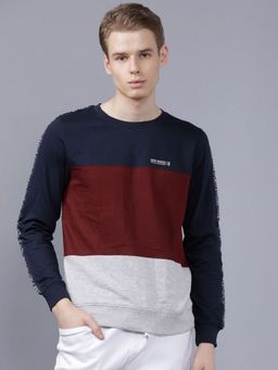 The Indian Garage Co - Men Slim Fit Solid Round Neck Sweatshirt- Navy Blue