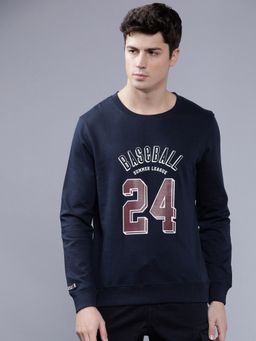 The Indian Garage Co - Men Slim Fit Solid Round Neck Sweatshirt- Navy Blue