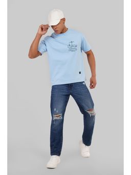 UNDERRATED CLUB - Men Solid Round Neck Tshirt- Blue