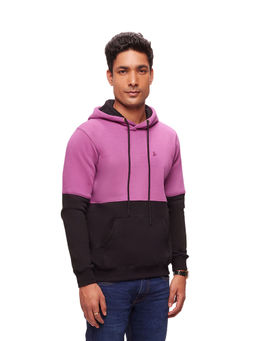 Bombay High - Men Color Block Patterned Purple & Black Knit Hoodie