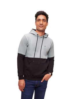 Bombay High - Men Colorblock Patterned Sage Green & Black Knit Hoodie