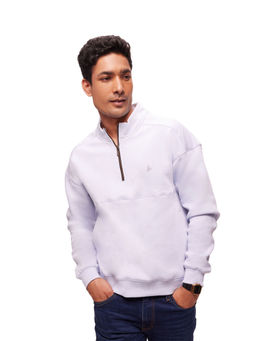 Bombay High - Men Solid Lavender Half Zip Knit Sweatshirt