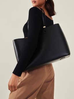 Accessorize London - Women Black Metal Hardware Tote Bag
