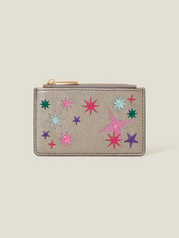 Accessorize London - Women Grey Embroidered Star Card Holder