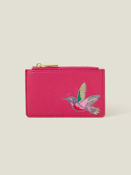 Accessorize London - Women Pink Embroidered Bird Faux Leather Card Holder