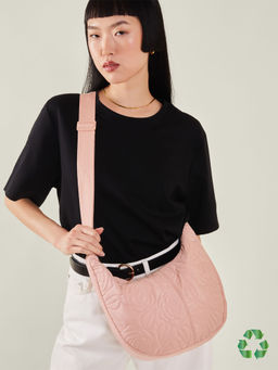 Accessorize London - Women Pink Recycled Polyester Floral Quilted Sling Bag