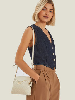 Accessorize London - Women Cream Quilted Faux Leather Sling Bag