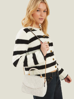 Accessorize London - Women Off White Quilted Boucle Sling Bag