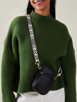 Accessorize London - Women Black Webbing Strap Sling Bag