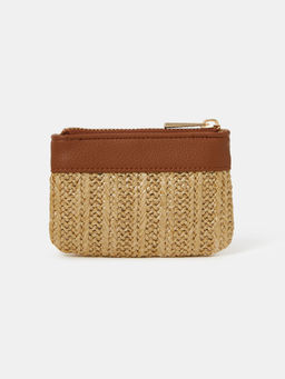 Accessorize London - Women Gold Metallic Raffia Coin Pouch