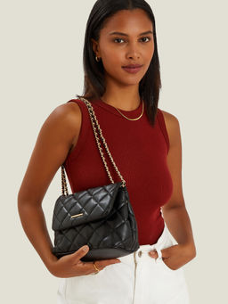 Accessorize London - Women Black Quilted Faux Leather Sling Bag