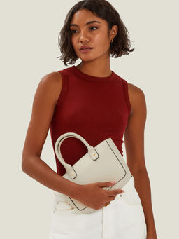 Accessorize London - Women Cream Mini Faux Leather Handbag with Detachable Strap