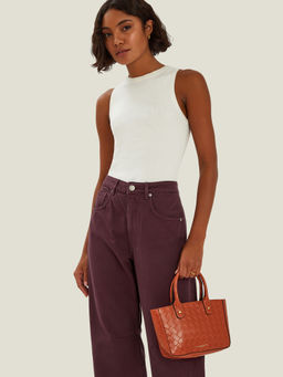 Accessorize London - Women Tan Mini Faux Leather Handbag with Detachable Strap