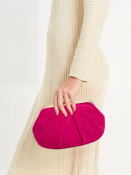 Accessorize London - Women Hot Pink Suedette Clutch