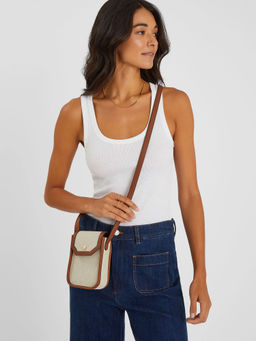 Accessorize London - Women Off White Natural Woven Canvas Sling Bag