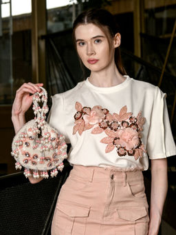 Odette - Women White Velvet Embellished Clutch